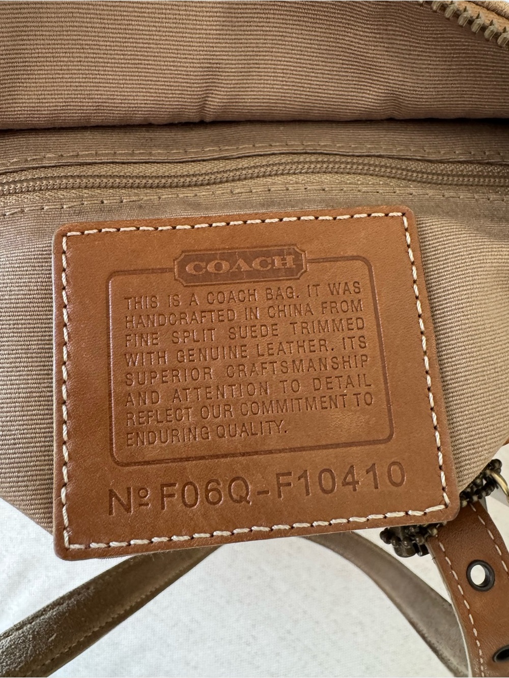 Vintage Coach Y2K Tan Brown Suede Leather Trim Tote Shoulder Bag Purse #F10410 - Picture 16 of 17
